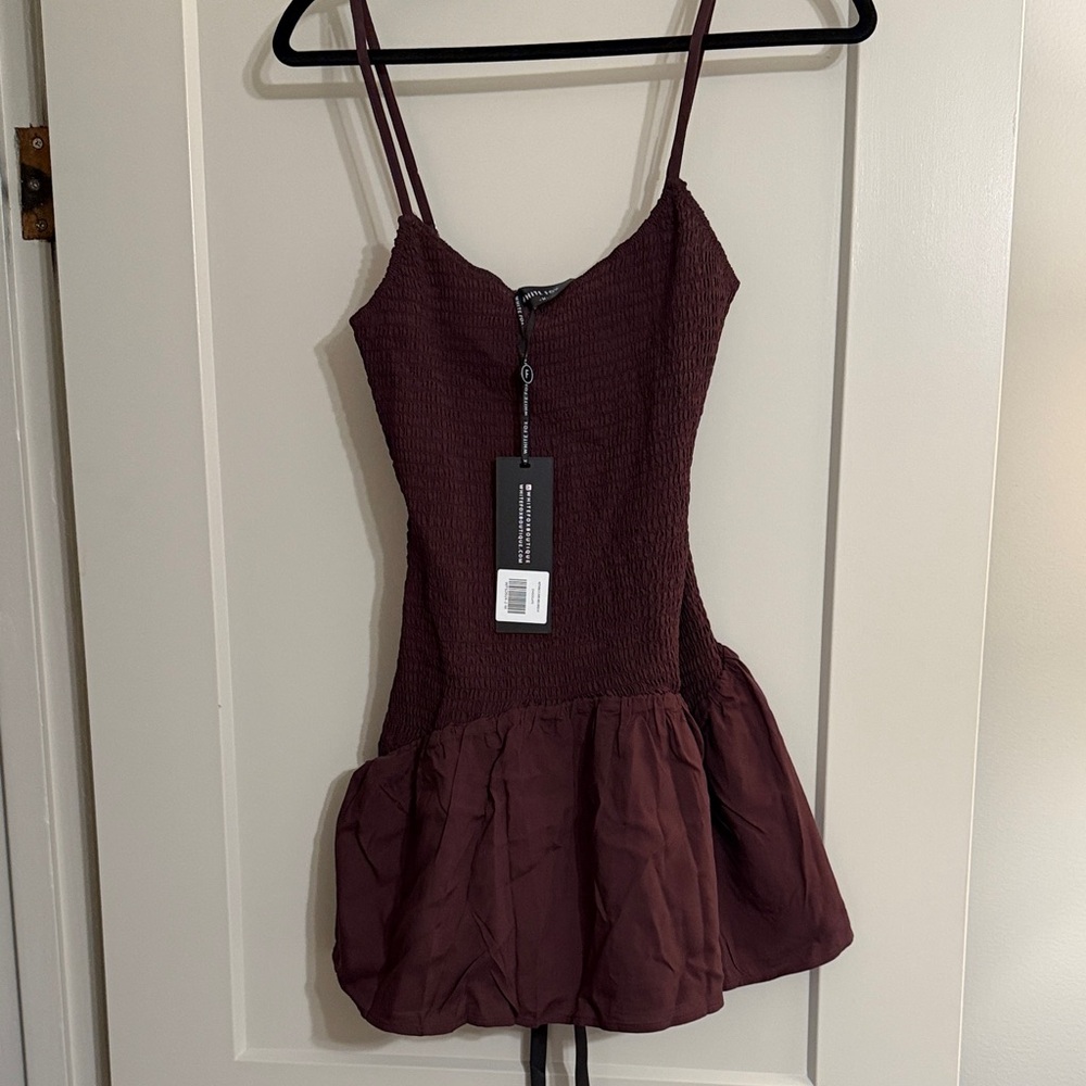 white Fox brown Smocked Mini Dress